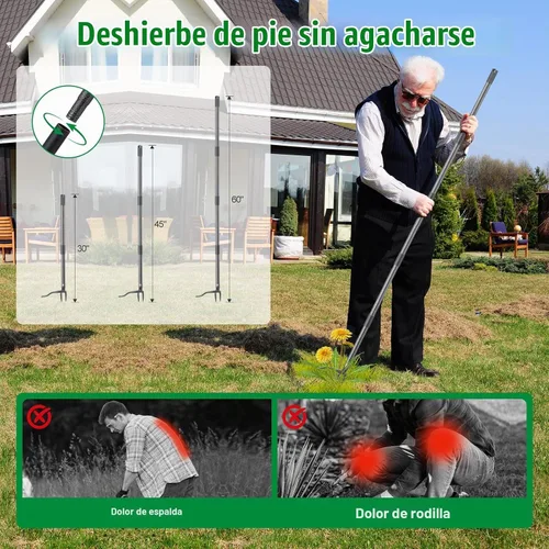 Vista 4 de Lilyvane – Extractor de malezas, desmalezador manual de pie, herramienta de jardín de servicio pesado con mango de 60 pulgadas de largo, cabeza