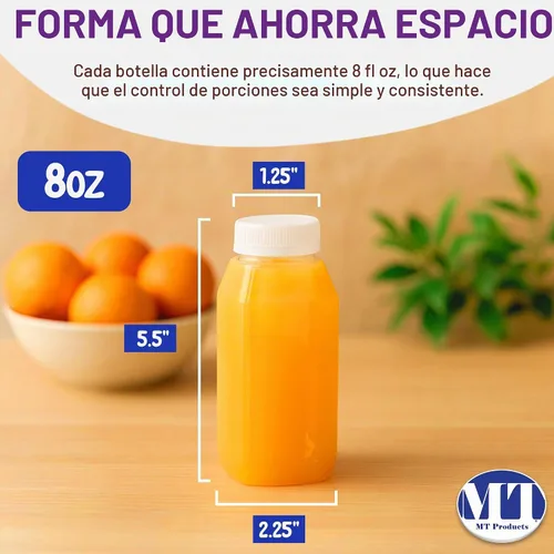 Vista 3 de 8 Oz. Empty Clear PET botellas plásticas de jugo con tapa por MT Products - Set de 12 botellas y 12 tapas