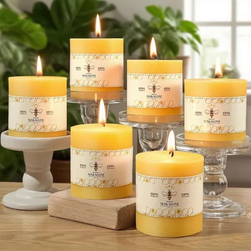Vista 23 de Velas de pilar de cera de abeja natural, no tóxicas, 2 x 3 pulgadas, paquete de 6, 192 H de combustión larga Amarillo