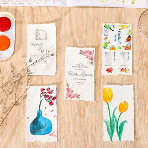Vista 7 de Prudiut 25 hojas de papel de acuarela de algodón con borde deckled de 300 GSM, 2 x 3.5 pulgadas, blanco, texturizado, ideal para pintura