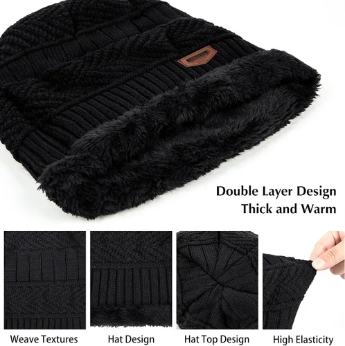 Vista 51 de Loritta Gorro de invierno cálido de punto grueso y holgado para hombre