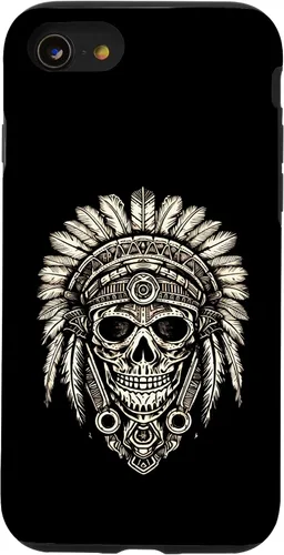 Vista 18 de iPhone 16 Skull, sombrero jefe nativo, capó de guerra, indios, caso del tocado