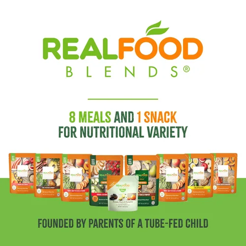 Vista 8 de REAL FOOD BLENDS Mini, mezcla de ciruelas pasas, peras y calabaza, aperitivo en puré para alimentación por tubo con aceite de linaza, 100 calorías