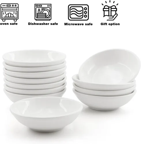 Vista 4 de Juego de 12 Platos de Salsa de Soja de Cerámica Blanca de 1.2 Oz, Juego de Mini Cuencos para Salsa, Juego de Mini Cuencos para Salsa, Mini Plato