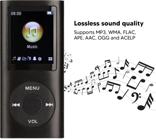 Vista 3 de Reproductor de MP3, elegante reproductor de música portátil sin pérdida con auriculares, compatible con tarjeta de memoria 64G, apagado del sueño
