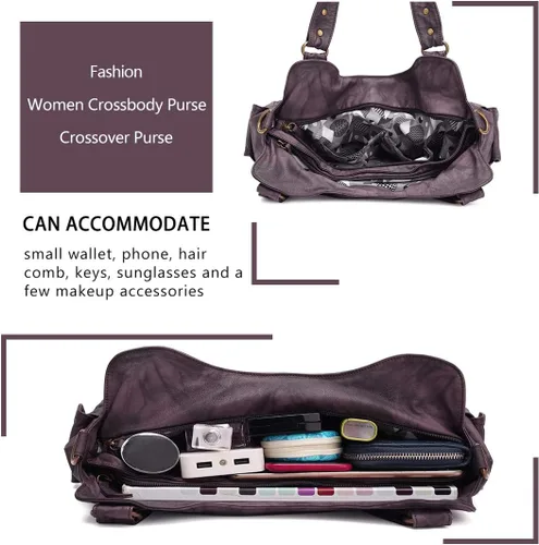 Vista 7 de Angel Barcelo - Bolsa de hombro amplia para mujer, diseño Hobo, cuero lavado