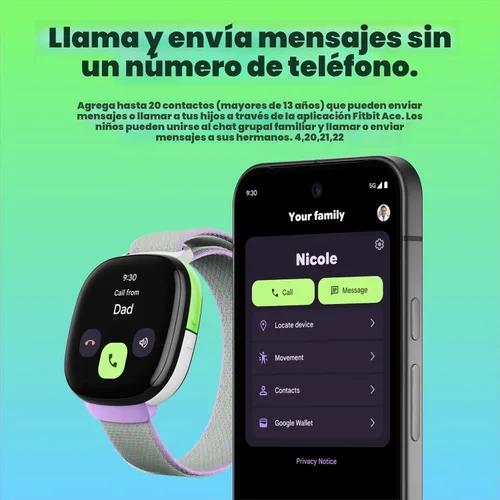 Vista 4 de Fitbit Google Ace LTE - Reloj inteligente para niños con llamadas, mensajes, GPS y juegos basados en actividades, se requiere plan de datos Ace Pass