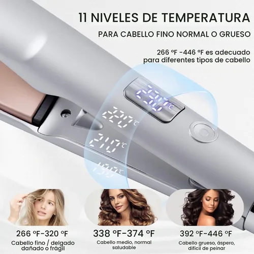 Vista 5 de Hatteker Plancha y rizador de pelo 2 en 1, alisador de pelo plano Plateado