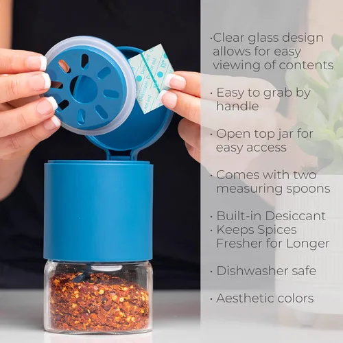 Vista 6 de Zuutii Tarros de vidrio para especias a prueba de humedad con cucharas, juego de 2 botellas de especias de 10 onzas / 10.1 fl oz, mini tarros