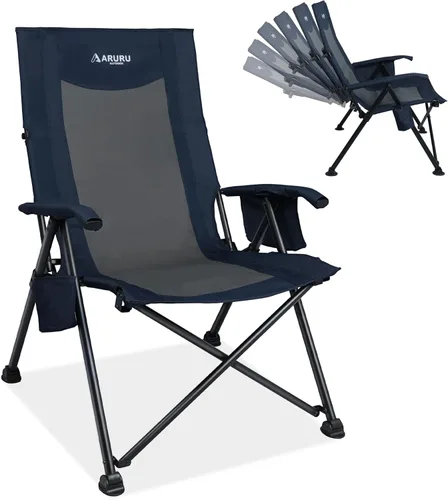 Vista 15 de Silla de camping reclinable para adultos, resistente, sillas reclinables plegables con respaldo alto ajustable de 6 posiciones, sillas de patio