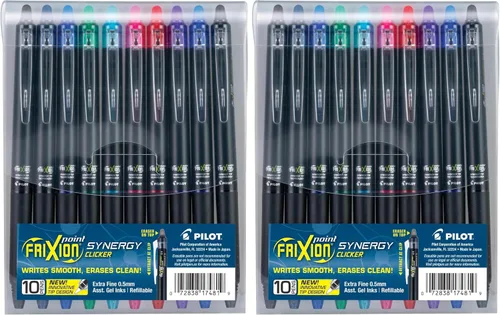 Vista 9 de PILOT FriXion Synergy Clicker - Bolígrafos de tinta de gel borrables, recargables, retráctiles, punta extra fina de 0.5 mm, paquete de 5