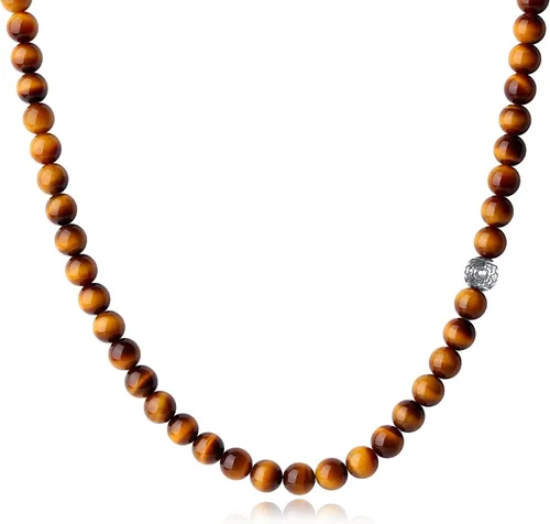 Vista 13 de GAVU Collar de cuentas de gemas semipreciosas de 8mm para hombres, collares de cristal curativos para hombres ojo de tigre rojo