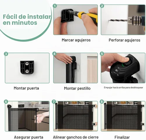 Vista 6 de HAMOPY - Puertas retráctiles para bebé, 33 pulgadas de alto, puerta de bebé extra ancha de hasta 71 pulgadas, puerta de malla autoblocante duradera