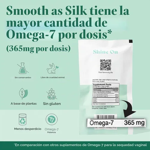 Vista 5 de Femininity Recambio suave como seda de 30 días para sequedad vaginal (60 cápsulas blandas) – Aceite de espino amarillo con 365 mg de Omega 7 + Omega