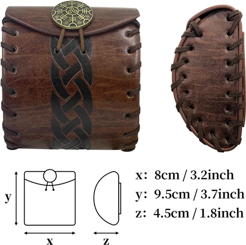 Vista 6 de HiiFeuer Mini bolso medieval de piel sintética, bolsa para cinturón renacentista portátil, monedero nórdico, bolsa de dados para LARP Ren Faire
