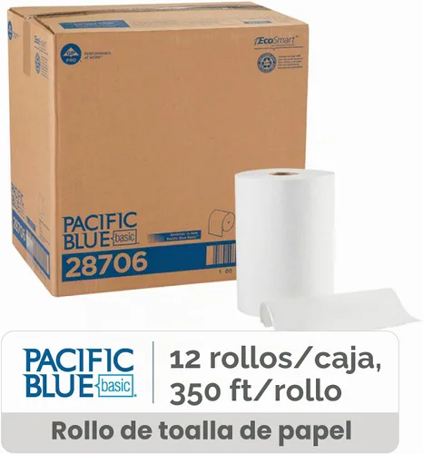 Vista 2 de Rollos de papel toalla Georgia-Pacific Blue Basic de PRO, color blanco, 28706, 350 pies por rollo, 12 rollos por caja