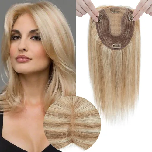 Vista 13 de SEGO SEGOHAIR - Toppers de cabello humano real para mujer, sin flequillo, más grande de 5.1 x 5.9 in, base de seda, densidad del 150 %, extensiones