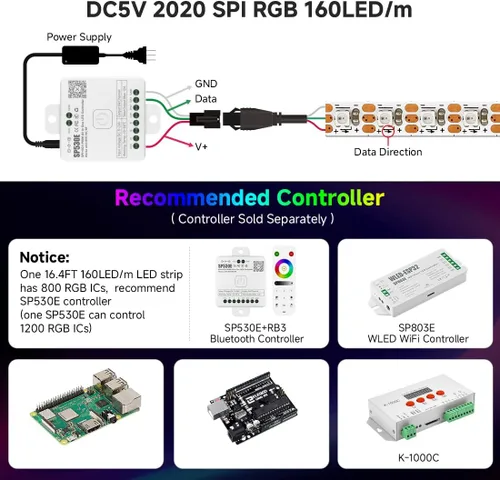 Vista 17 de BTF-LIGHTING WS2812B - Tira LED IC RGB 0.1 in, 0807SMD, DC5V, 3,2 pies, 160