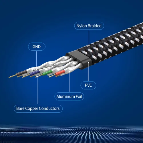 Vista 4 de Cable Ethernet Cat 7, DanYee, de nailon CAT7 de alta velocidad, profesional, chapado en oro, cables STP CAT 7 RJ45, cable Ethernet de 3 ft, 10 ft