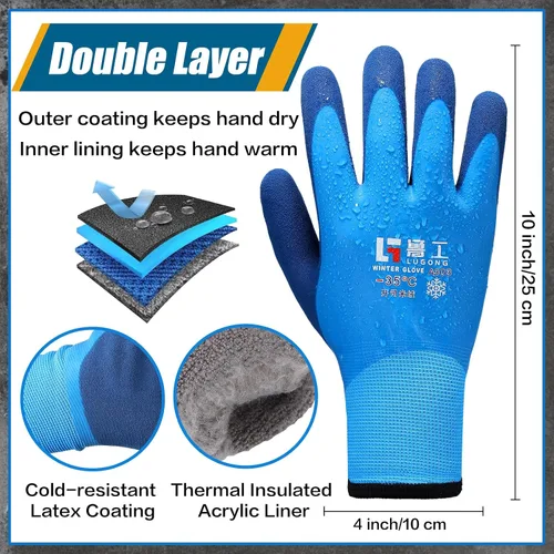 Vista 2 de Guantes de trabajo de invierno impermeables para hombre Guantes térmicos aislados Guantes cálidos de congelador para trabajo en clima frío