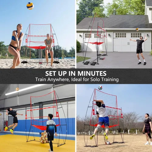 Vista 6 de 2-in-1 Volleyball Practice Net Station with Patented 5-Height (6'6'' to 8'), Heavy Duty Training System for Hitting Spiking Serving, Backyard Indoor