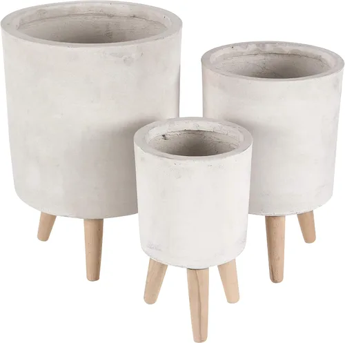 Vista 11 de CosmoLiving by Cosmopolitan - Maceta geométrica de óxido de magnesio para interiores y exteriores, maceta hexagonal grande con patas de madera