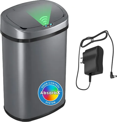 Vista 14 de iTouchless - Cubo de basura con sensor sin contacto y sistema de control de olores, forma ovalada, cubo de 13 galones y acero inoxidable para cocina