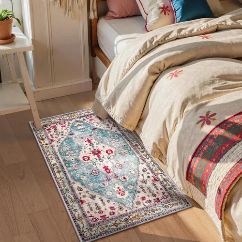 Vista 8 de Lahome Tapete tribal bohemio, pequeño, suave, lavable, antideslizante, no desprende pelo, para baño, cocina, dormitorio, puerta delantera, sala
