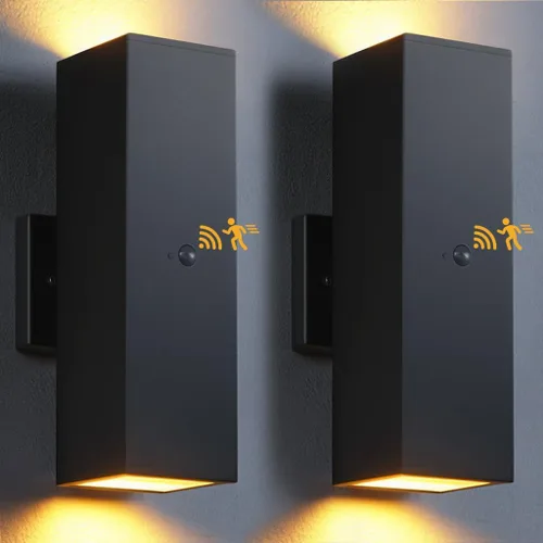 Vista 19 de SHIMR Luces de pared para exteriores modernas al atardecer al amanecer, aplique exterior cuadrado negro mate con bombillas incluidas, iluminación
