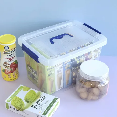 Vista 4 de Caja de almacenamiento de plástico transparente de 10 L, caja de almacenamiento con asa, paquete de 6
