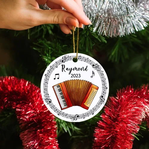 Vista 4 de Adorno de acordeón personalizado de Navidad, adorno de instrumento musical de acordeón para árbol de Navidad 2025, adorno de acordeón regalo
