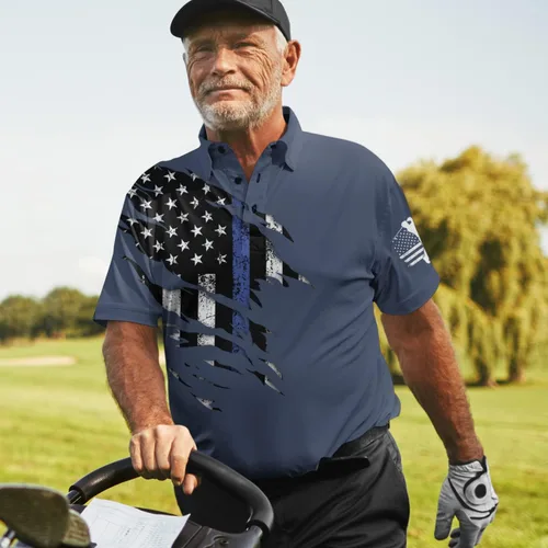 Vista 6 de Camisas de golf para hombre Funny Crazy Polo Bandera americana impresa