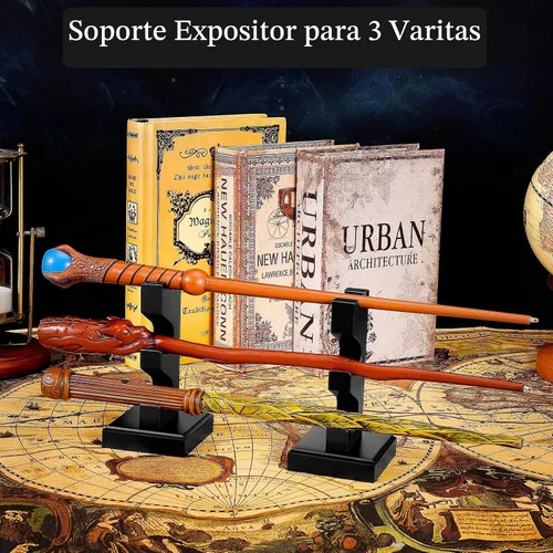 Vista 2 de ChampWe Soporte de exhibición de varita de mago, soporte de varitas mágicas de madera, 3 niveles para colección, color negro