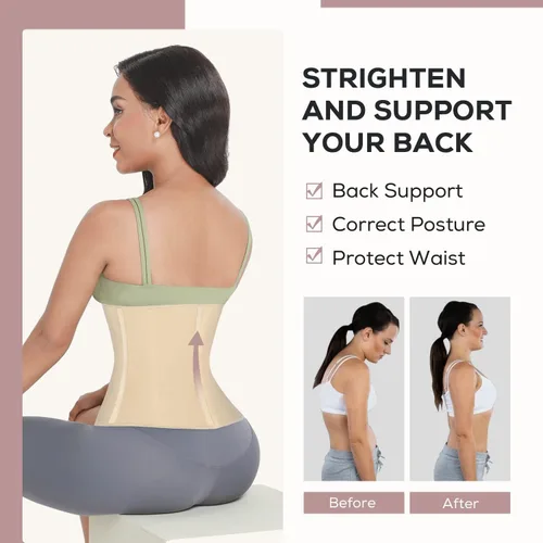 Vista 3 de FeelinGirl Entrenador de cintura para mujer, corsé de látex debajo del busto, modelador de cuerpo, faja deportiva para entrenamiento y cintura