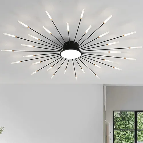 Vista 11 de Lámpara de techo LED regulable de 32 pulgadas, 12 luces de techo, lámpara de techo empotrada, iluminación de interior dorada para sala de estar, 12