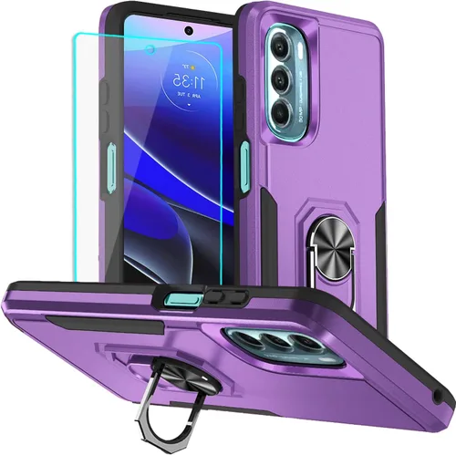 Vista 8 de HNHYGETE Funda para Moto G Stylus 5G 2022, con protector de pantalla, a prueba de golpes, grado militar, resistente, con función atril de anillo