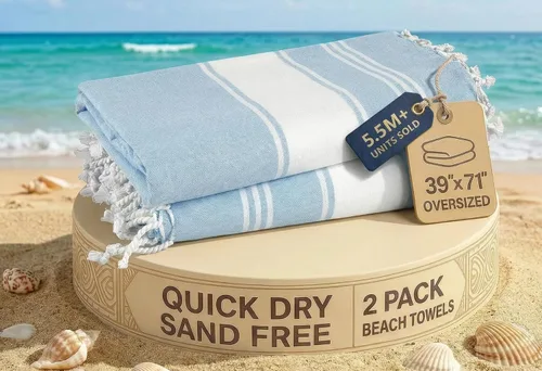 Vista 58 de LANE LINEN - Paquete de 4 toallas de playa de gran tamaño, toalla de piscina prelavada, extragrande, de secado rápido y sin arena, toalla de viaje