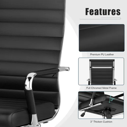 Vista 5 de Okeysen Office Desk Chair, Ergonomic Leather Modern Conference Room Chairs, Executive Ribbed Height Adjustable Swivel Rolling Chair for Home Office