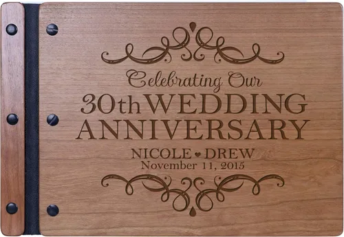 Vista 4 de LifeSong Milestones Libro de invitados personalizado para el 30 aniversario de boda para pareja, marido y esposa, 30 años de celebración Negro