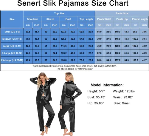 Vista 5 de Senert Pijama de satén para mujer, de manga larga, suave, con botones, de seda, con bolsillos