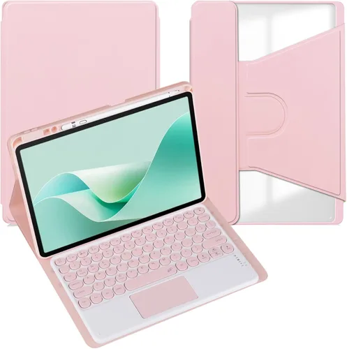 Vista 29 de Funda para tableta Samsung Galaxy Tab A8 de 10.5 pulgadas, teclado redondo inalámbrico desmontable Bluetooth, cubierta trasera transparente