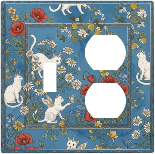 Vista 67 de Decorative Outlet Covers Blue Background White Cat Daisy Floral 2-Gang 1-Gang Wall Plate Single Toggle/Rocker Farmhouse Style Light Switch Covers