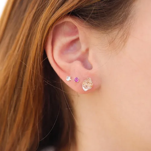 Vista 6 de Herkimer Diamond Stud Earrings in solid 14K, Sterling Silver, Gold Fill, or Rose Gold Fill by Lotus Stone Jewelry