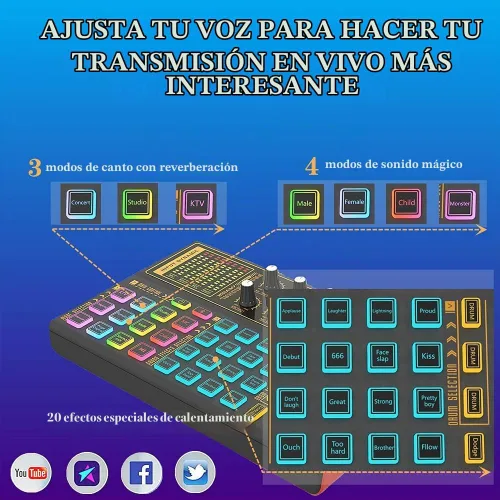 Vista 3 de Paquete de equipo de podcast K300, con micrófono de condensador de podcast, tarjeta de sonido cambiadora de voz con múltiples efectos de sonido