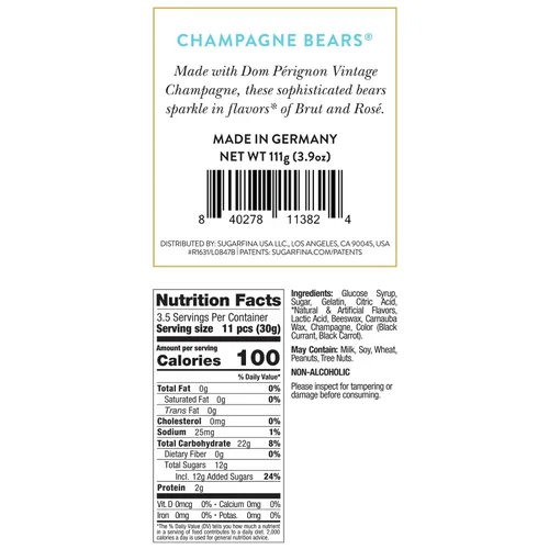 Vista 2 de Sugarfina Champagne Bears - Cubo de caramelo pequeño, ositos de goma, 3.3 onzas, 1 unidad Dulces prémium hechos para adultos