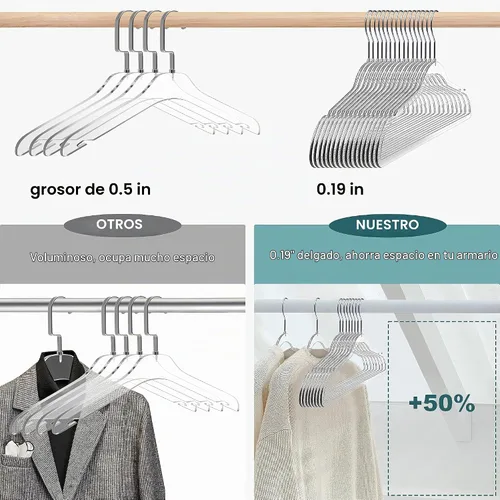 Vista 3 de Quality Hangers Perchas de plástico transparente para ropa, paquete de 50 – 17.5 pulgadas Perchas resistentes para ahorrar espacio y acrílico
