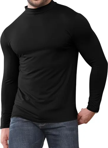 Vista 5 de Uni Clau Suéter de cuello alto falso para hombre, de manga larga, suéter básico ajustado