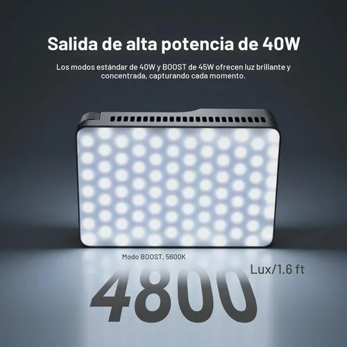 Vista 2 de NEEWER BASICS BS40C Full RGB Luz de Video Magnética para Cámara, Modo Boost de 45W, Panel LED Pequeño de Iluminación 4800lx/0.5m CRI95+ 2500-10000K