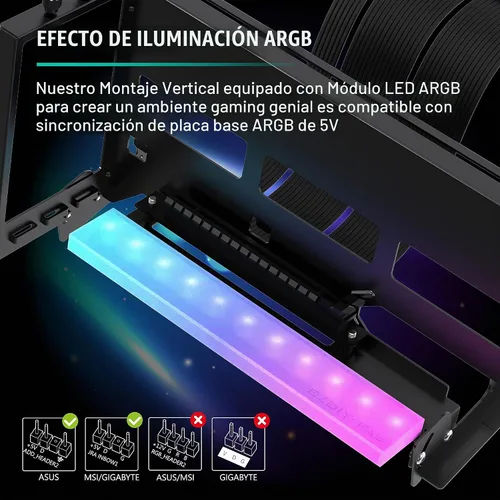 Vista 3 de EZDIY-FAB Soporte de montaje de GPU PCIe 4.0 con módulo LED ARGB, ajuste multiángulo con cable elevador, compatible con RTX4090, 4080, 4070ti