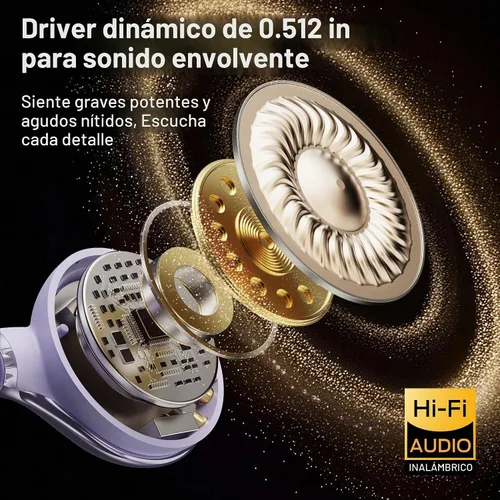 Vista 9 de Oraolo Open Ear AC225 - Auriculares inalámbricos Bluetooth 6.0, sonido estéreo, ligeros y cómodos auriculares con clip con micrófono ENC para Púrpura